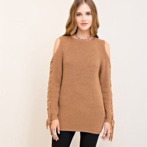 Sweater in the Nudes with Cut-Out Shoulders